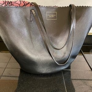 Victoria's Secret Black Faux Leather Tassel Large Purse Shoulder Bag Tote